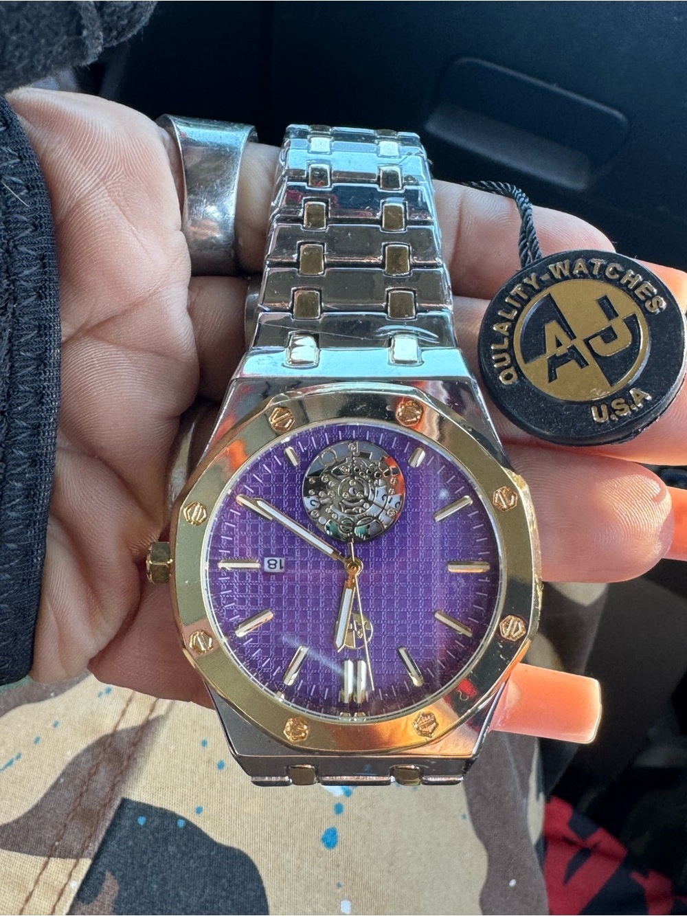 AJ Quality Two-Tone Men’s Watch with Purple Dial